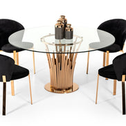 Paxton Modern Round Glass & Rosegold Dining Table