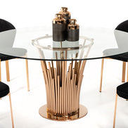 Paxton Modern Round Glass & Rosegold Dining Table - image 2