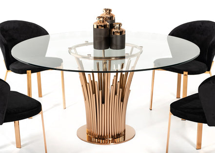Paxton Modern Round Glass & Rosegold Dining Table - image 2