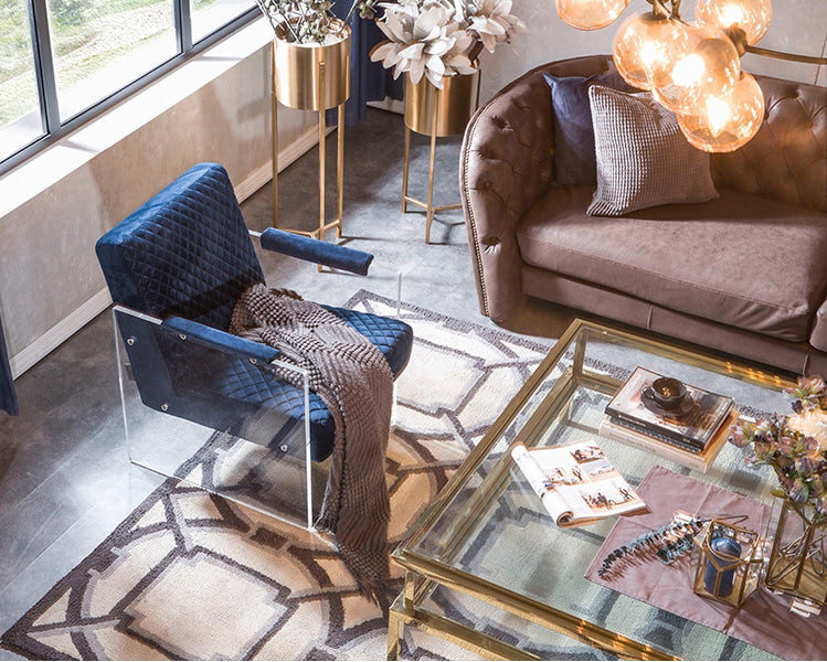 Edmond Modern Blue Velvet & Acrylic Lounge Chair - image 4
