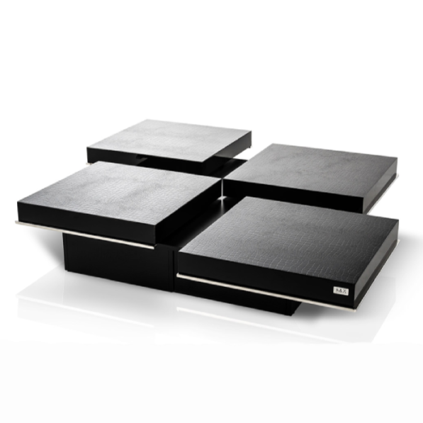 Horizon - Modern Black Crocodile Coffee Table w/ Pull Out Squares - image 2