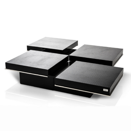 Horizon - Modern Black Crocodile Coffee Table w/ Pull Out Squares - image 2