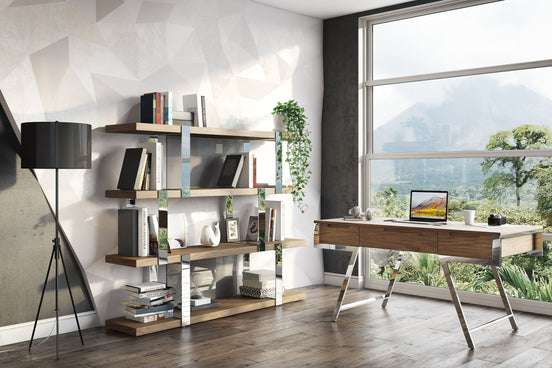 Brewer - Modern Walnut Glass & Stainless Steel Bookshelf - image 2