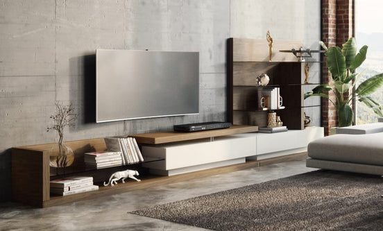 Jefferson Mid-Century Walnut and White High Gloss Entertainment Center - image 2