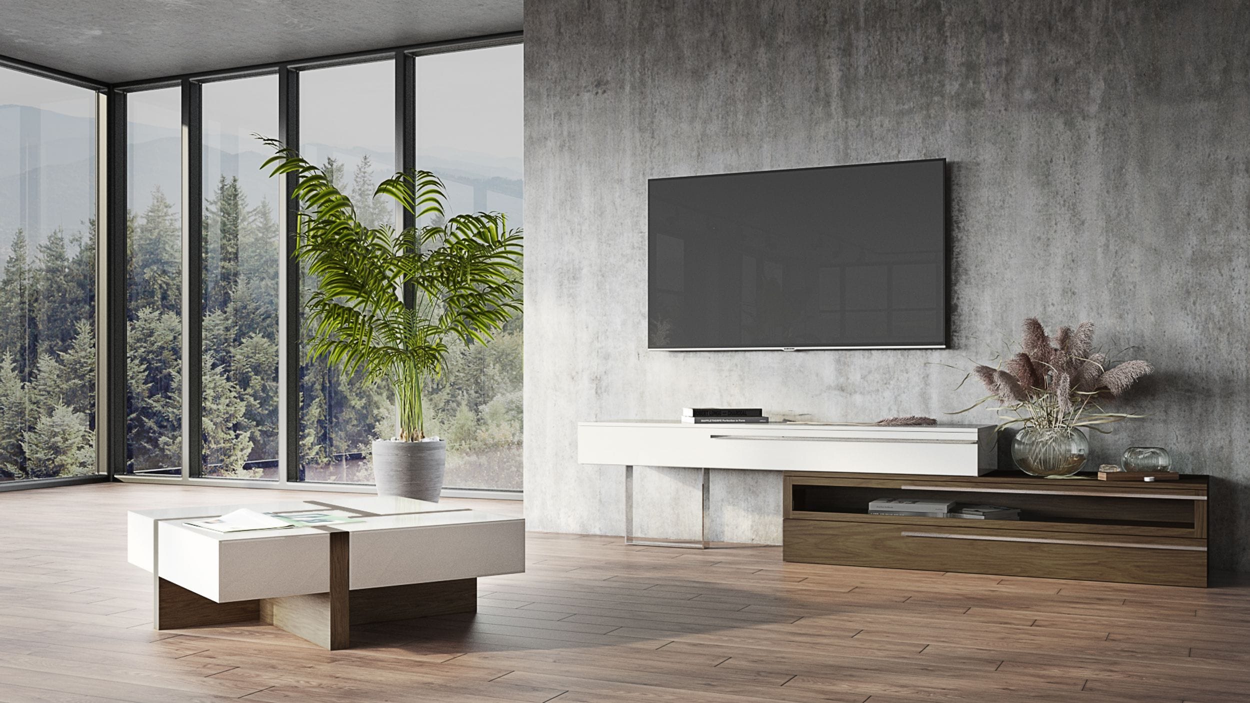Makai Modern White & Walnut Square Coffee Table - image 2