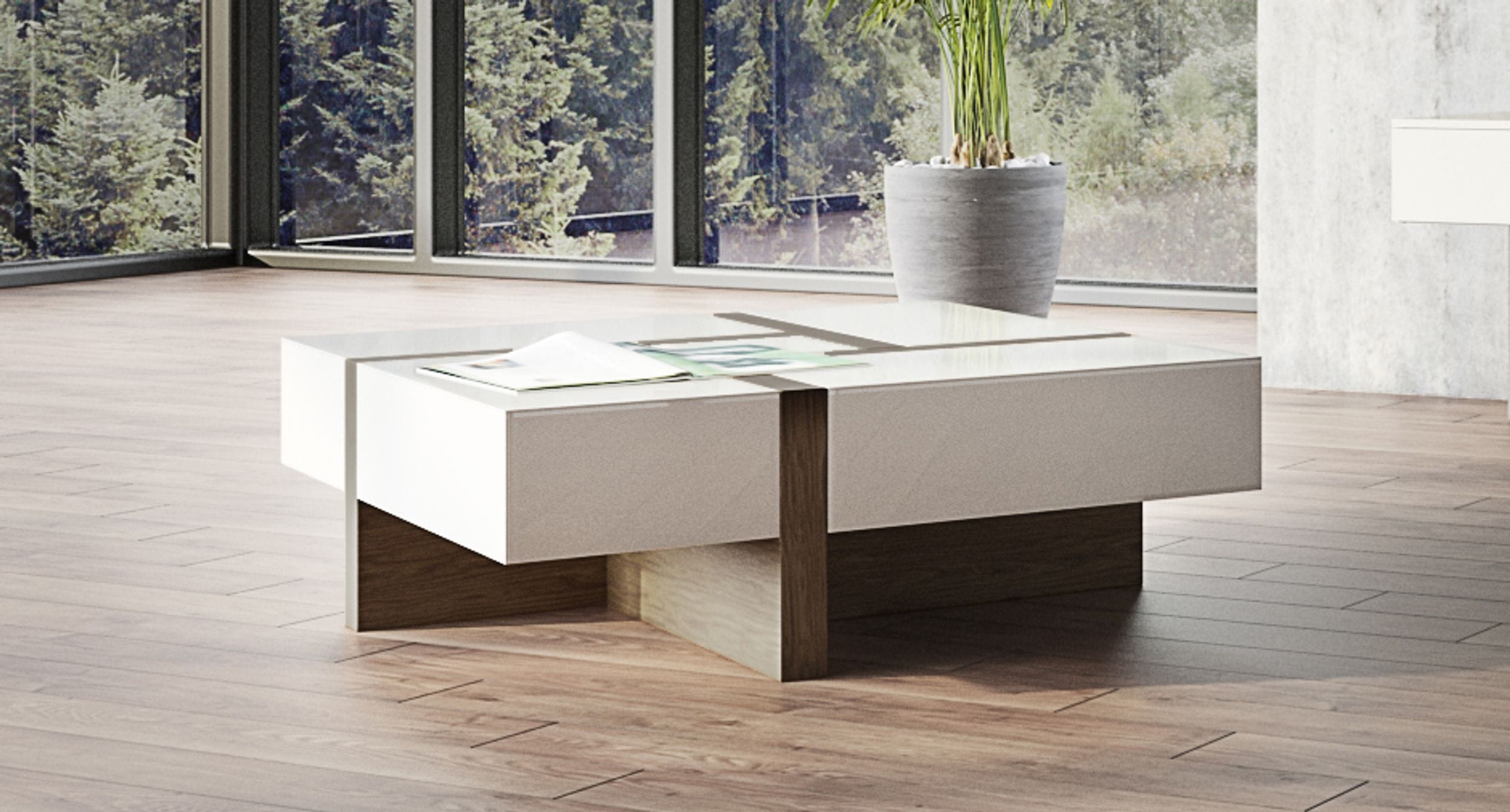 Makai Modern White & Walnut Square Coffee Table - image 4