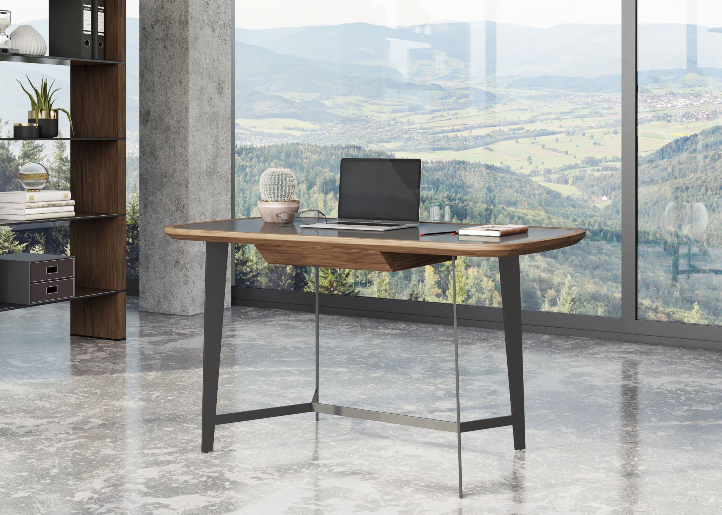 Girard - Modern Walnut & Black Glass Desk - image 5