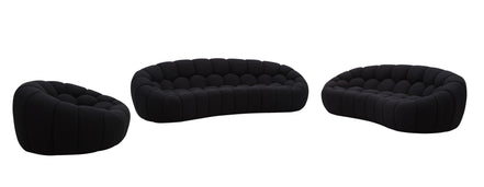 Yolonda - Modern Curved Black Fabric Sofa Set