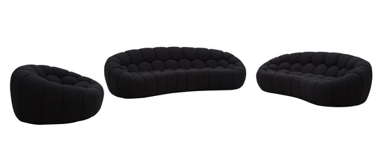 Yolonda - Modern Curved Black Fabric Sofa Set