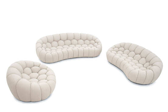 Yolonda - Modern Curved Beige Fabric Sofa Set - image 2