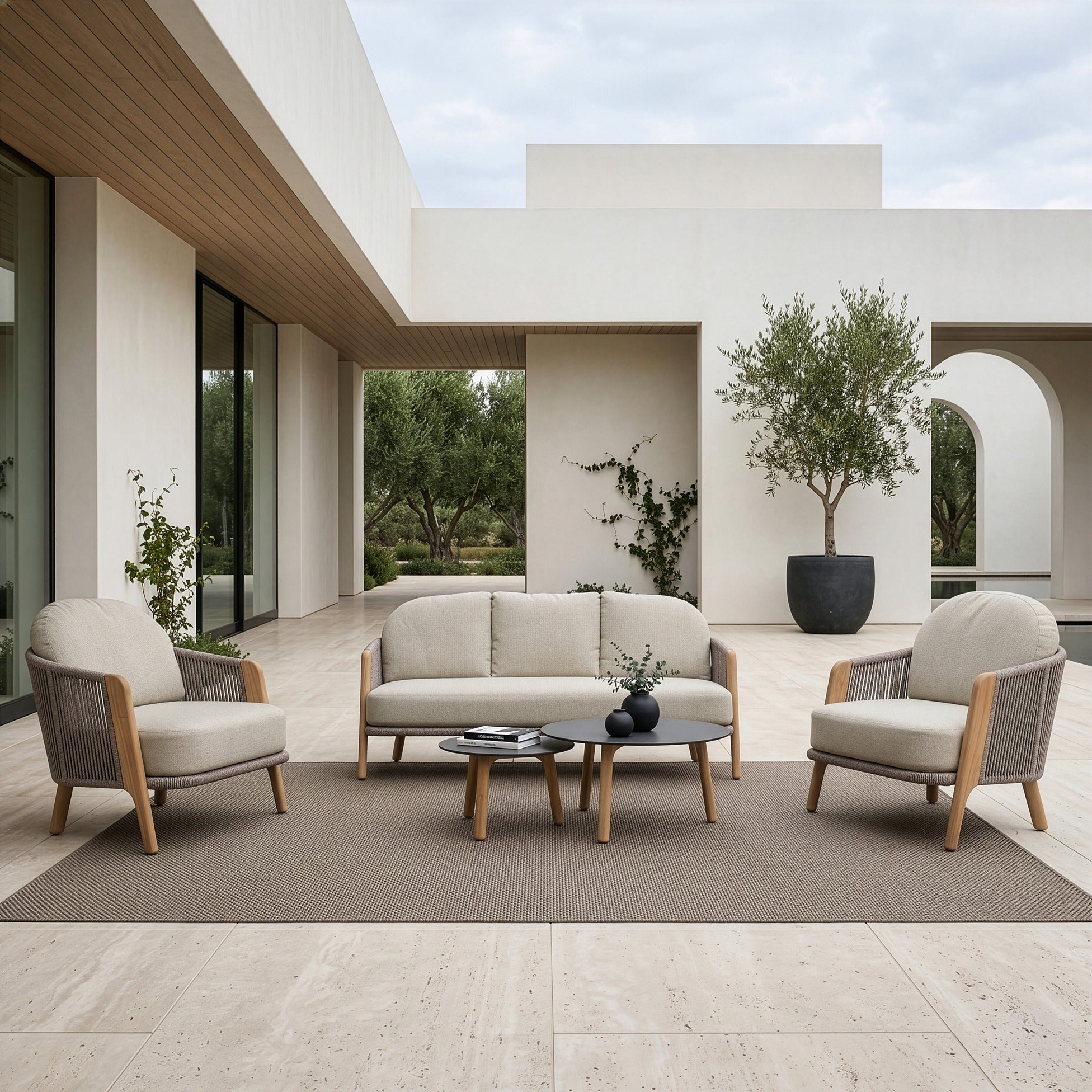 Cayman - Outdoor Beige + Teak Sofa Set - image 5