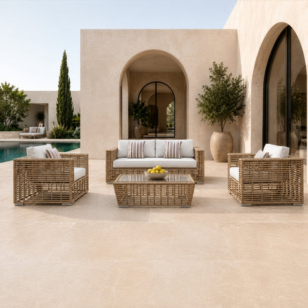 Ko Tao - Outdoor Beige + Wicker Sofa Set - image 2