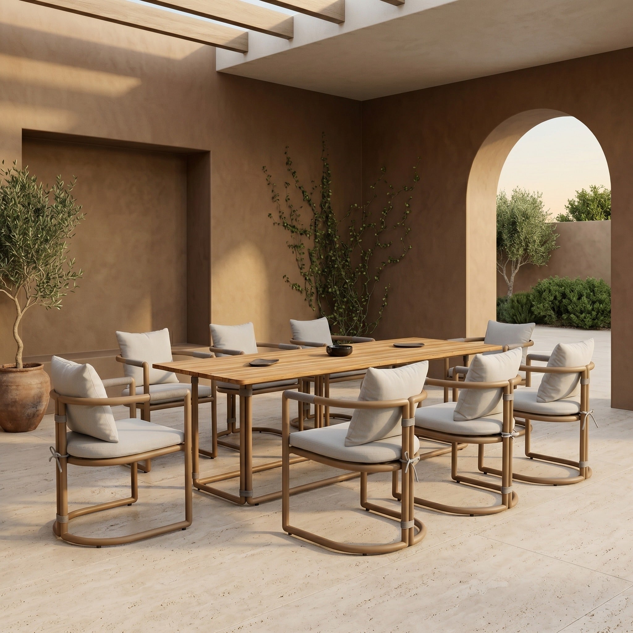 Malta - Outdoor Light Grey + Teak Dining Set - image 4