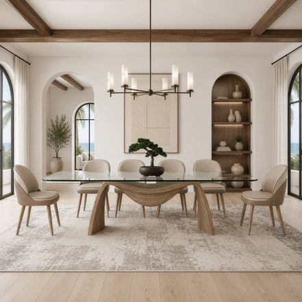 Pangea - Mid-Century Modern Glass + Buckwheat Ash Rectangular Dining Table - image 5