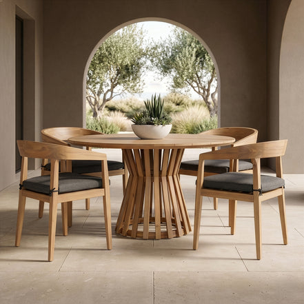 Sintra - Outdoor Grey + Eucalyptus Round Dining Table Set - image 4