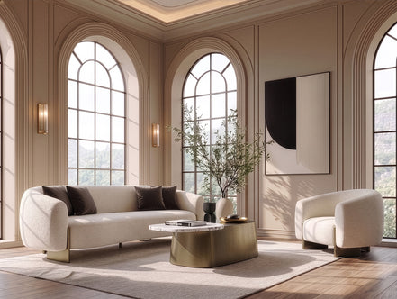 Thrive - Modern Beige Fabric + Antique Brass Sofa - image 5