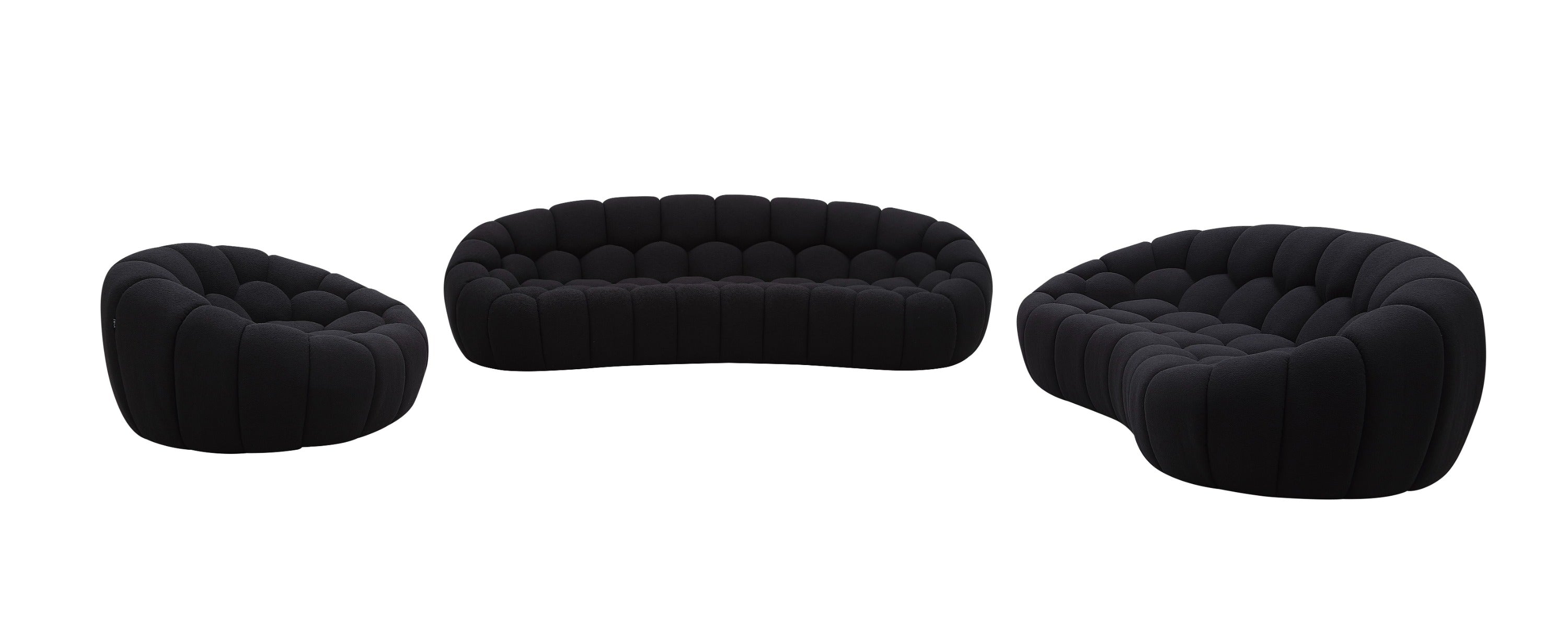 Yolonda - Modern Curved Black Fabric Sofa Set - image 2