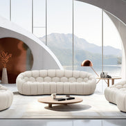 Yolonda - Modern Curved Beige Fabric Loveseat - image 4