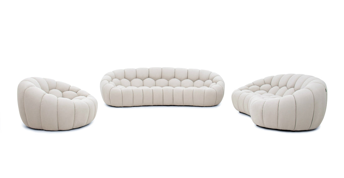 Yolonda - Modern Curved Beige Fabric Sofa Set