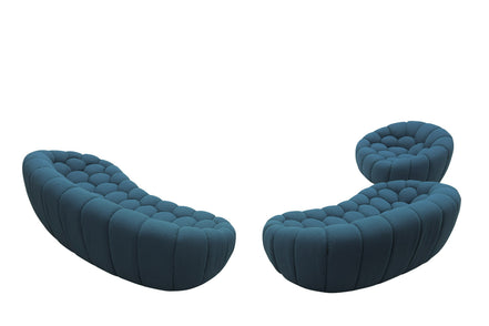 Yolonda - Modern Curved Dark Teal Fabric Sofa Set - image 3