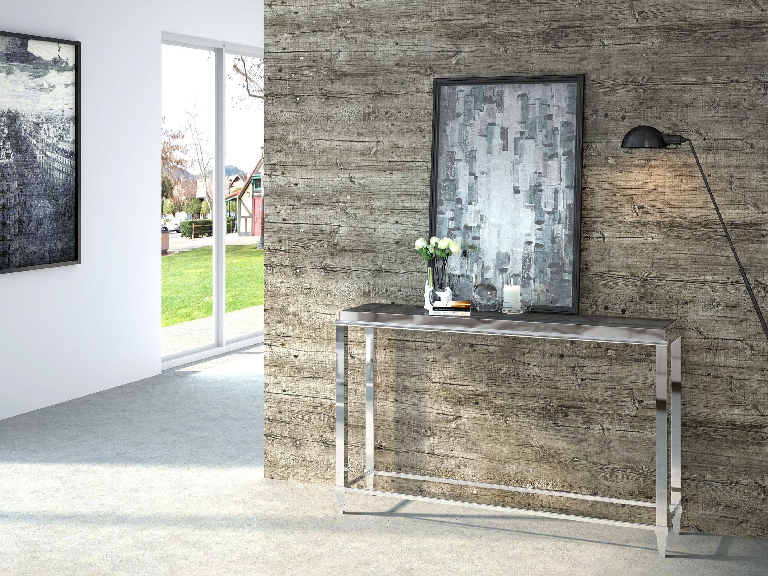 Agar Modern Glass & Stainless Steel Console Table - image 5