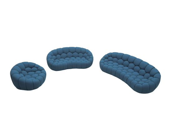 Yolonda - Modern Curved Dark Teal Fabric Sofa Set - image 2