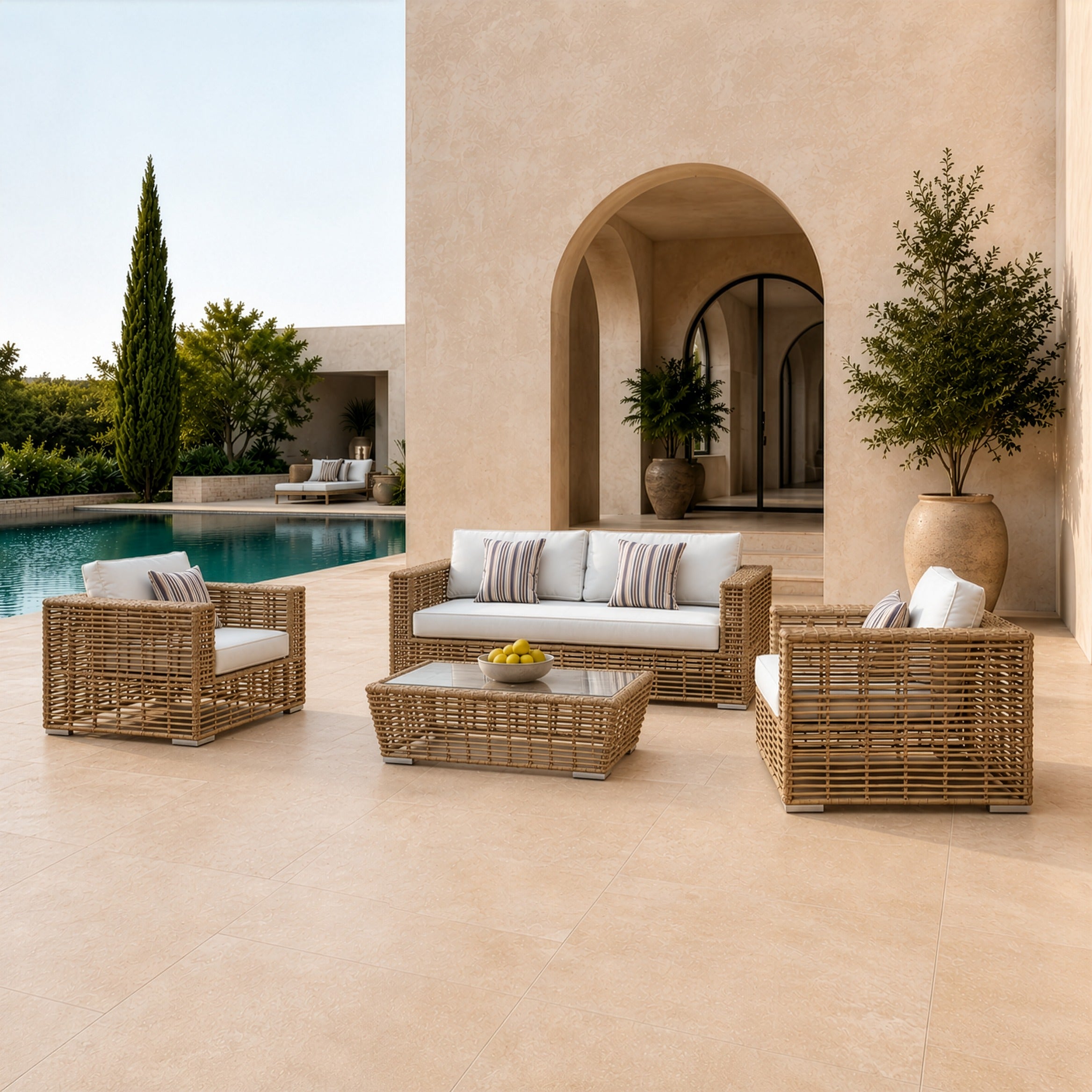 Ko Tao - Outdoor Beige + Wicker Sofa Set - image 3