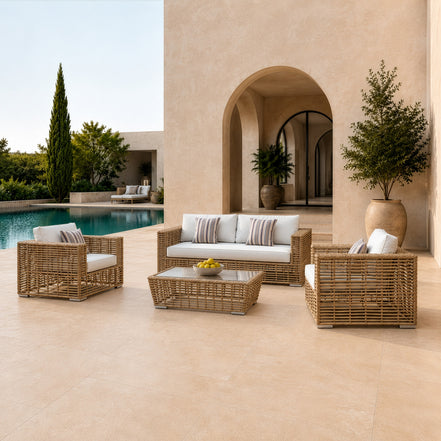 Ko Tao - Outdoor Beige + Wicker Sofa Set - image 3