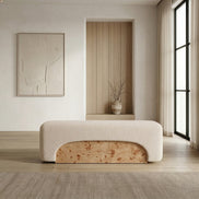 Mayfair - Contemporary Beige Fabric + Burl Bench Ottoman - image 4