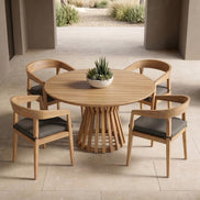 Sintra - Outdoor Grey + Eucalyptus Round Dining Table Set - image 5