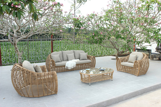 Sandra - Outdoor Beige + Wicker Sofa Set