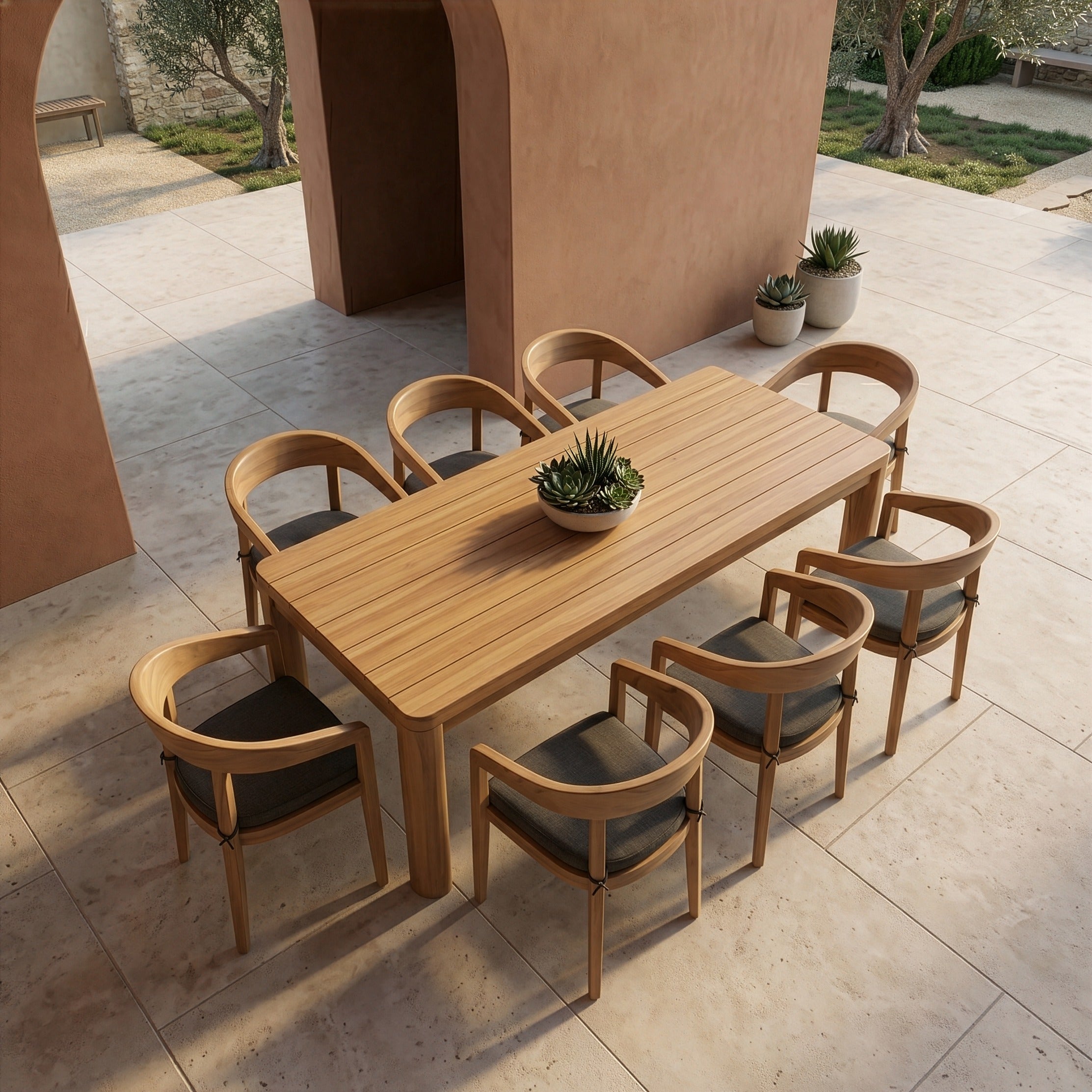 Evora + Sintra - Outdoor Eucalyptus + Grey Olefin 9-Piece Dining Set - image 3