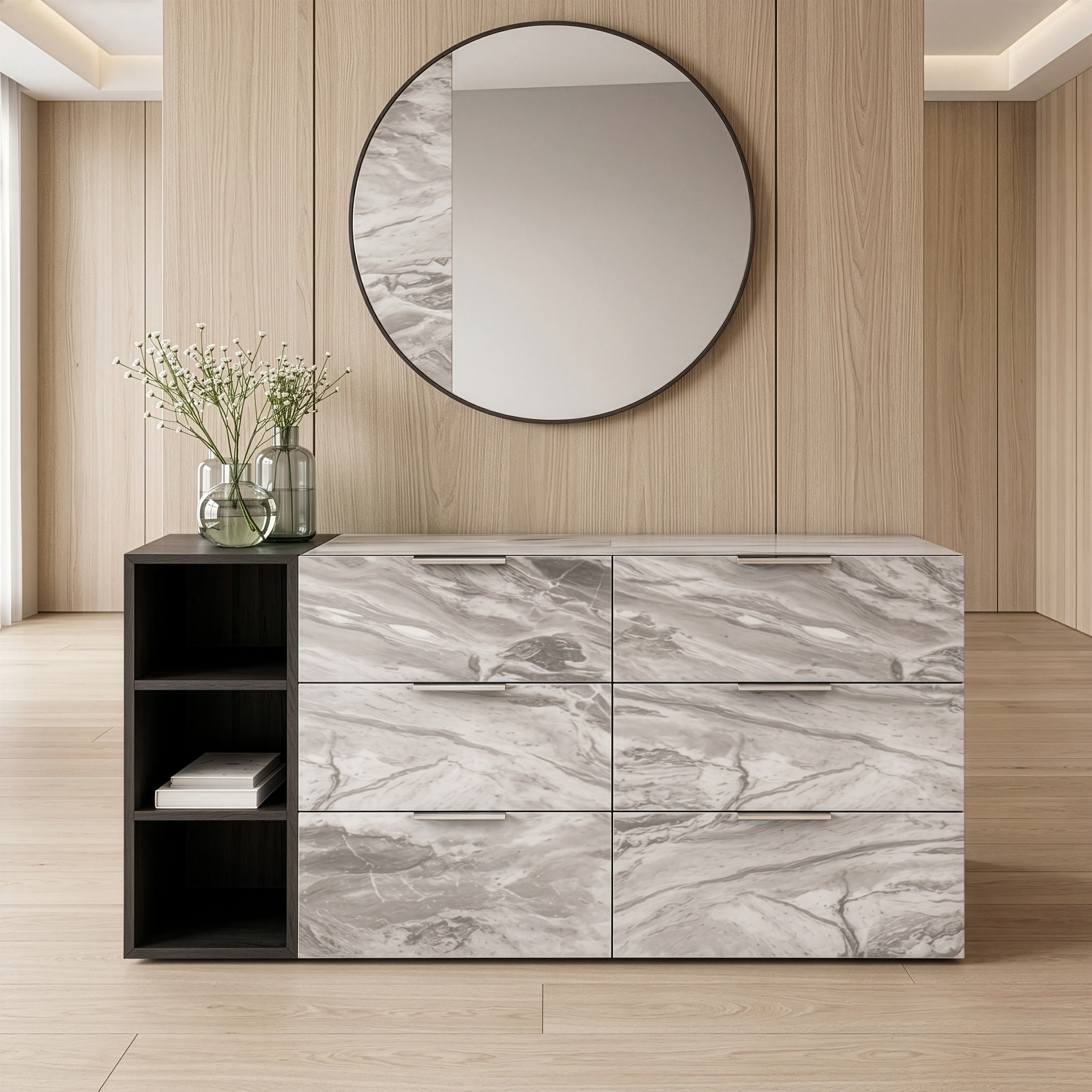 Maranello - Modern Grey Faux Marble Mirror - image 3