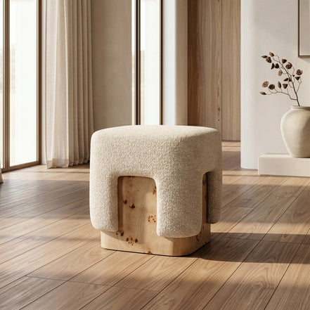 Mayfair - Contemporary Beige Fabric + Burl Square Ottoman - image 2
