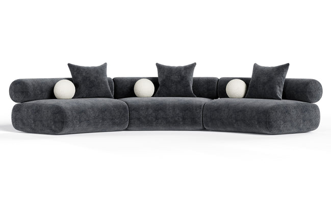 Simpson - Contemporary Dark Grey Fabric Curved Modular Sectional Sofa with Throw Pillows-3-Piece Sectional