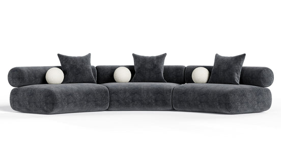 Simpson - Contemporary Dark Grey Fabric Curved Modular Sectional Sofa with Throw Pillows-3-Piece Sectional