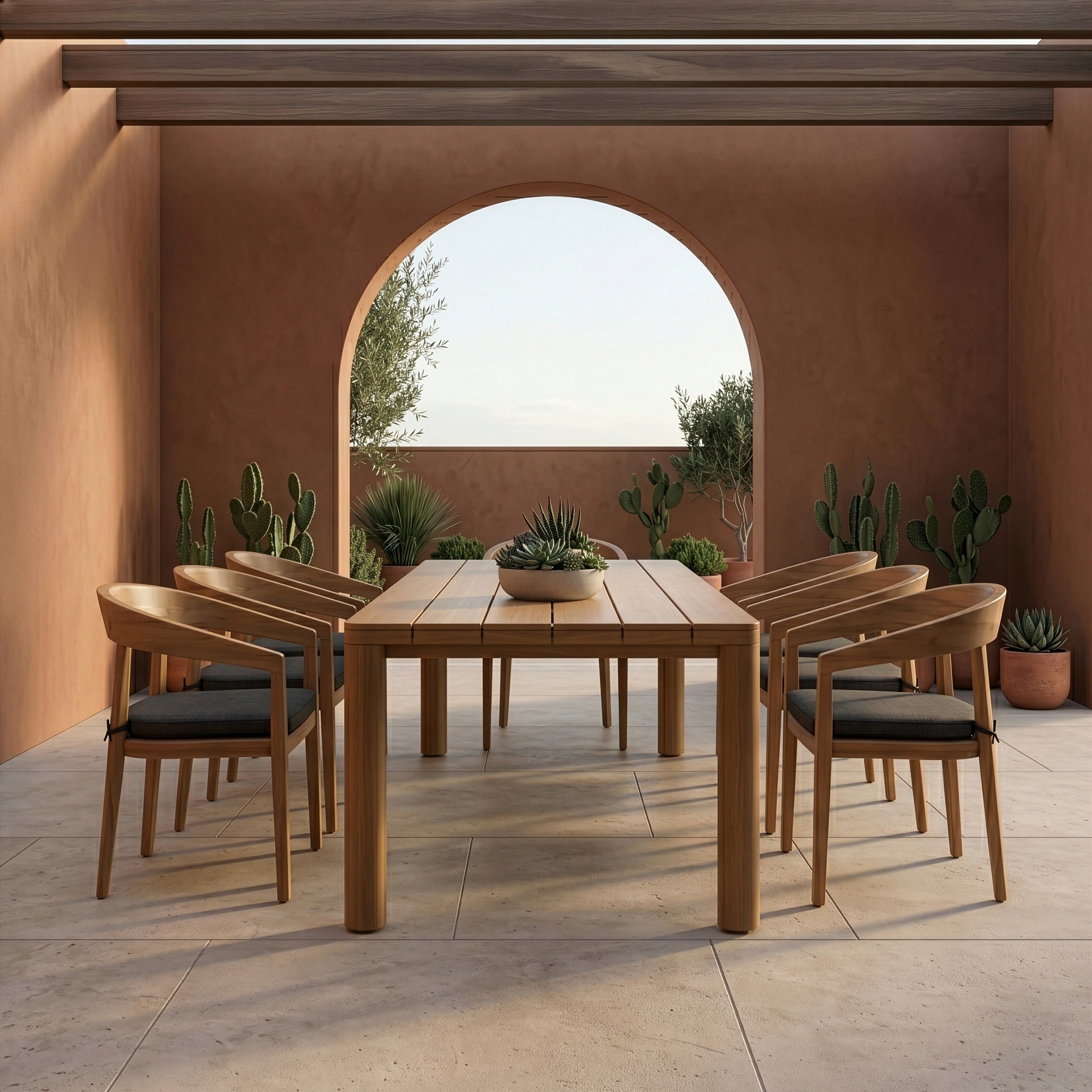 Evora + Sintra - Outdoor Eucalyptus + Grey Olefin 9-Piece Dining Set - image 2