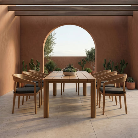 Evora + Sintra - Outdoor Eucalyptus + Grey Olefin 9-Piece Dining Set - image 2
