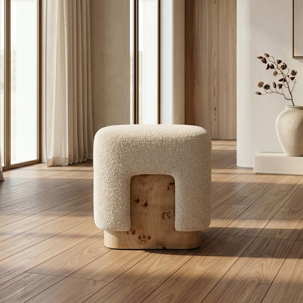Mayfair - Contemporary Beige Fabric + Burl Square Ottoman - image 3