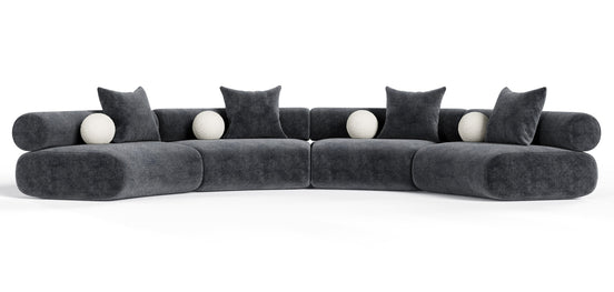 Simpson - Contemporary Dark Grey Fabric Curved Modular Sectional Sofa with Throw Pillows-4-Piece Sectional