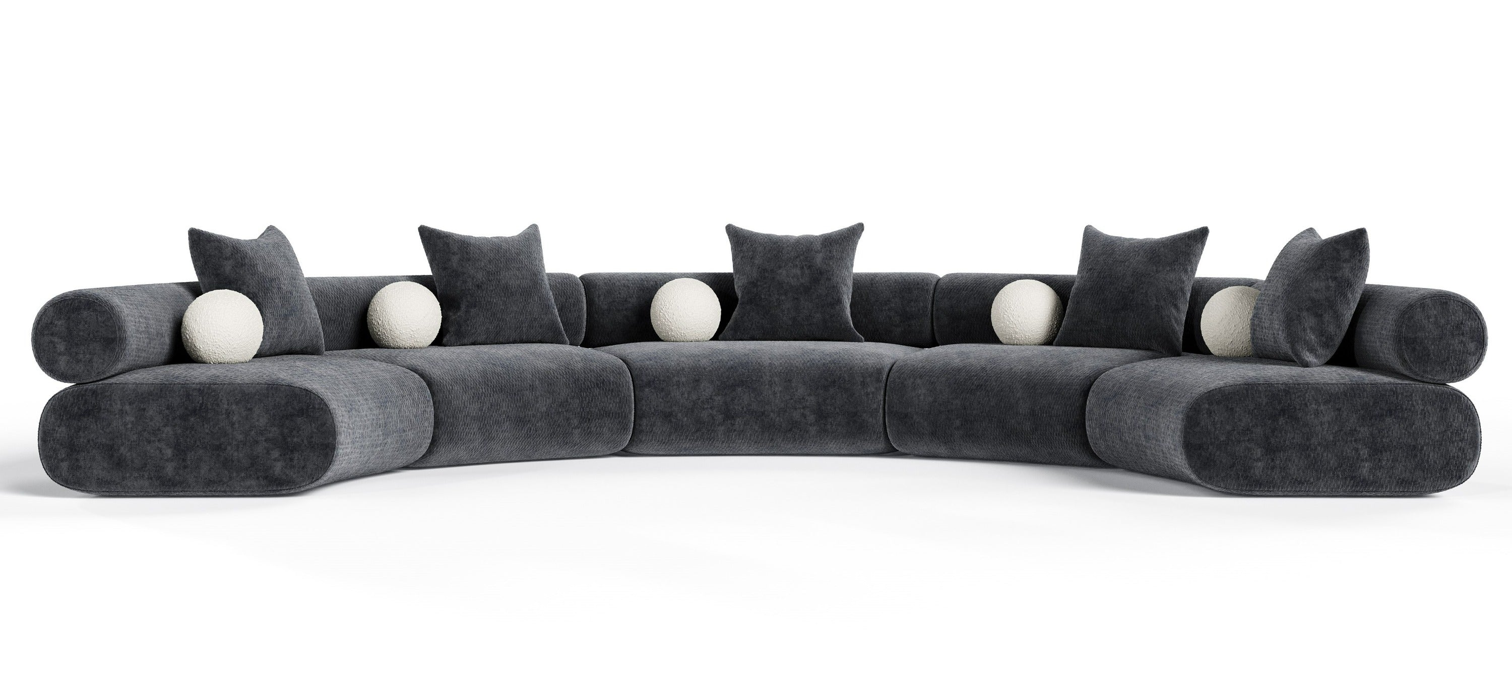Simpson - Contemporary Dark Grey Fabric Curved Modular Sectional Sofa with Throw Pillows-5-Piece Sectional