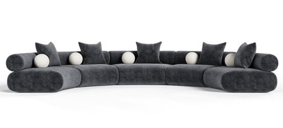 Simpson - Contemporary Dark Grey Fabric Curved Modular Sectional Sofa with Throw Pillows-5-Piece Sectional