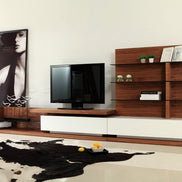 Jefferson Mid-Century Walnut and White High Gloss Entertainment Center