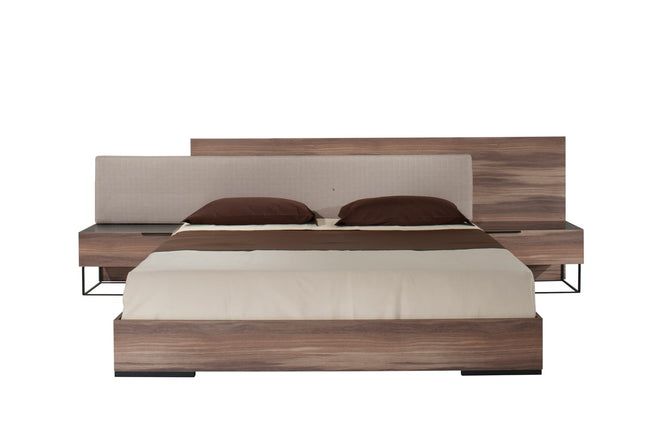 Matteo Italian Modern Eastern King Walnut & Fabric Bed
