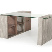 Boston Modern Glass & Faux Concrete Reversible Desk - image 3