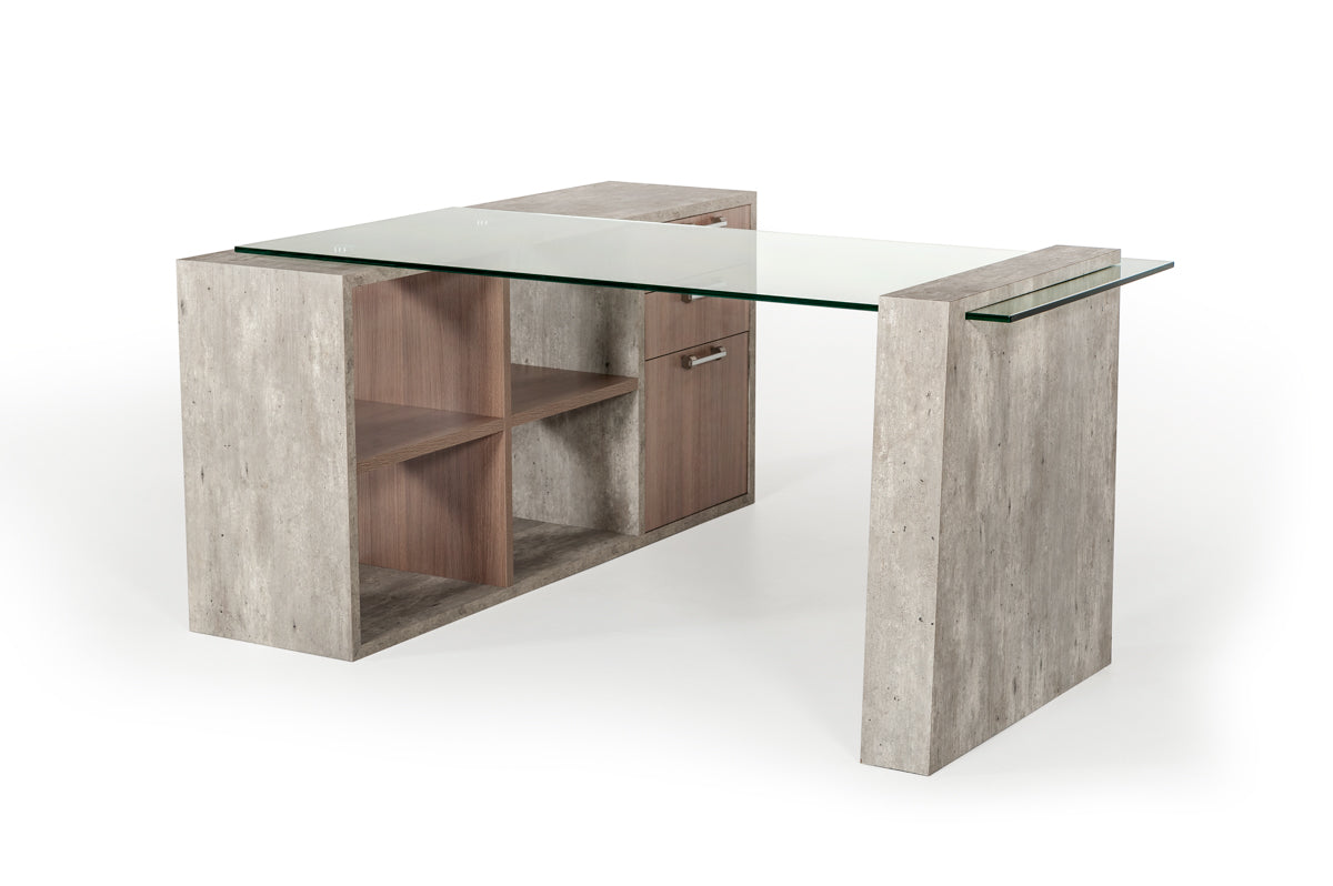 Boston Modern Glass & Faux Concrete Reversible Desk - image 3