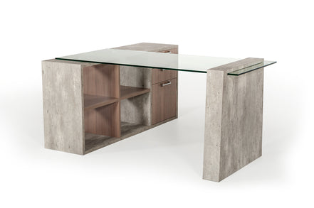 Boston Modern Glass & Faux Concrete Reversible Desk - image 3