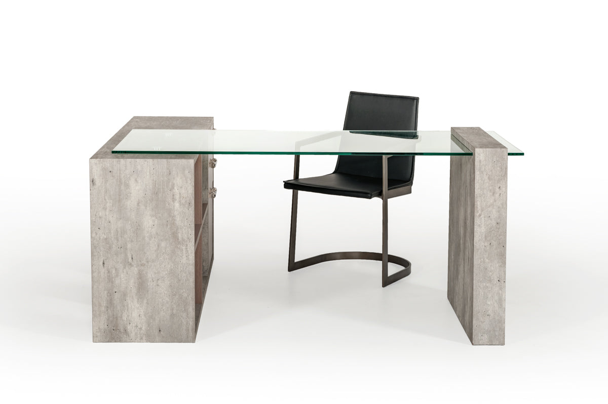 Boston Modern Glass & Faux Concrete Reversible Desk - image 2