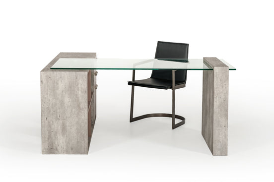 Boston Modern Glass & Faux Concrete Reversible Desk - image 2