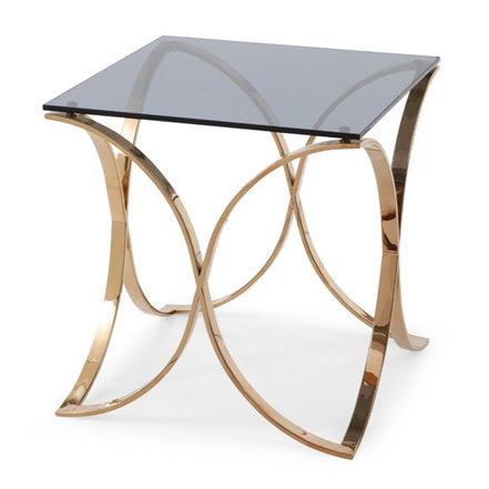 Reklaw Modern Smoked Glass & Rosegold End Table
